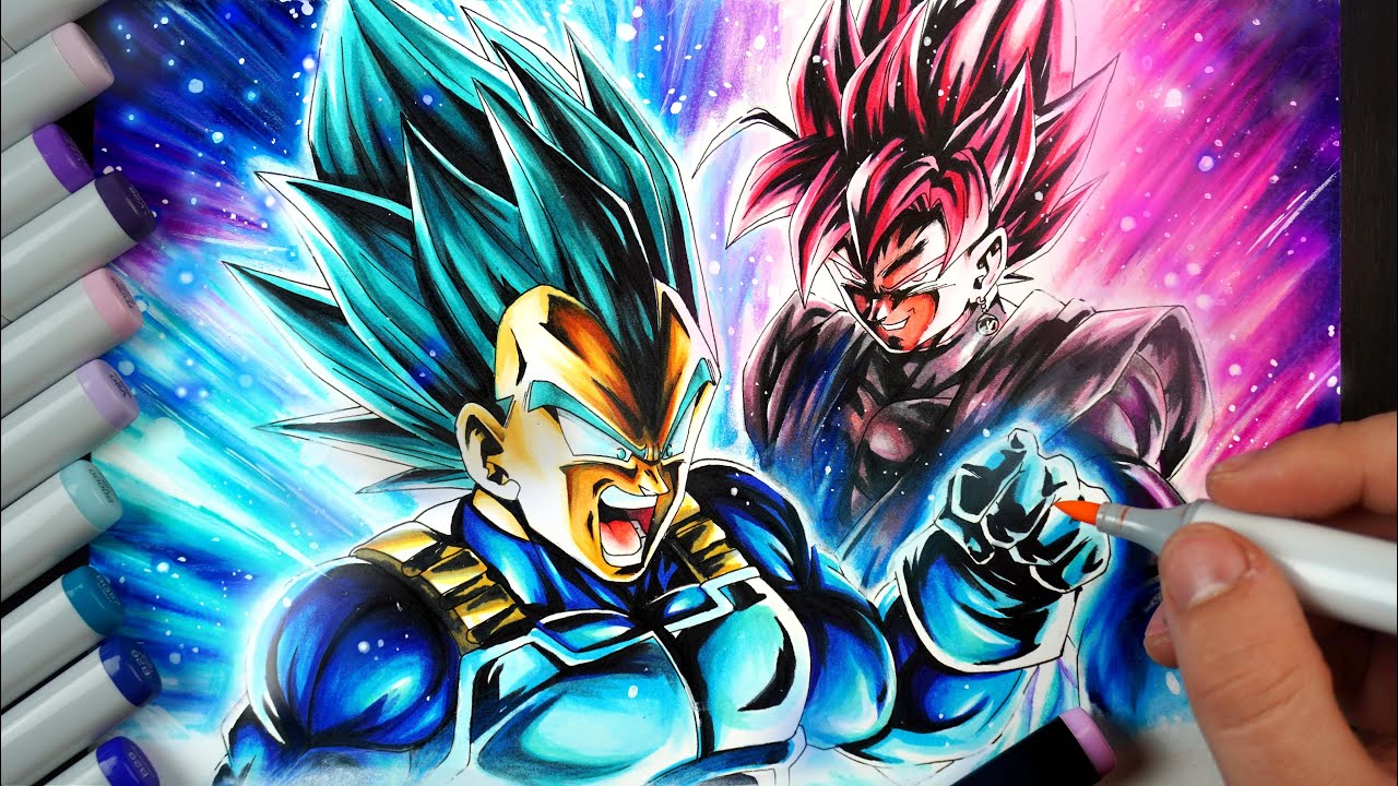 Drawing VEGETA Ssj Blue Vs GOKU Ssj ROSE ( COPIC BLENDING🔥)