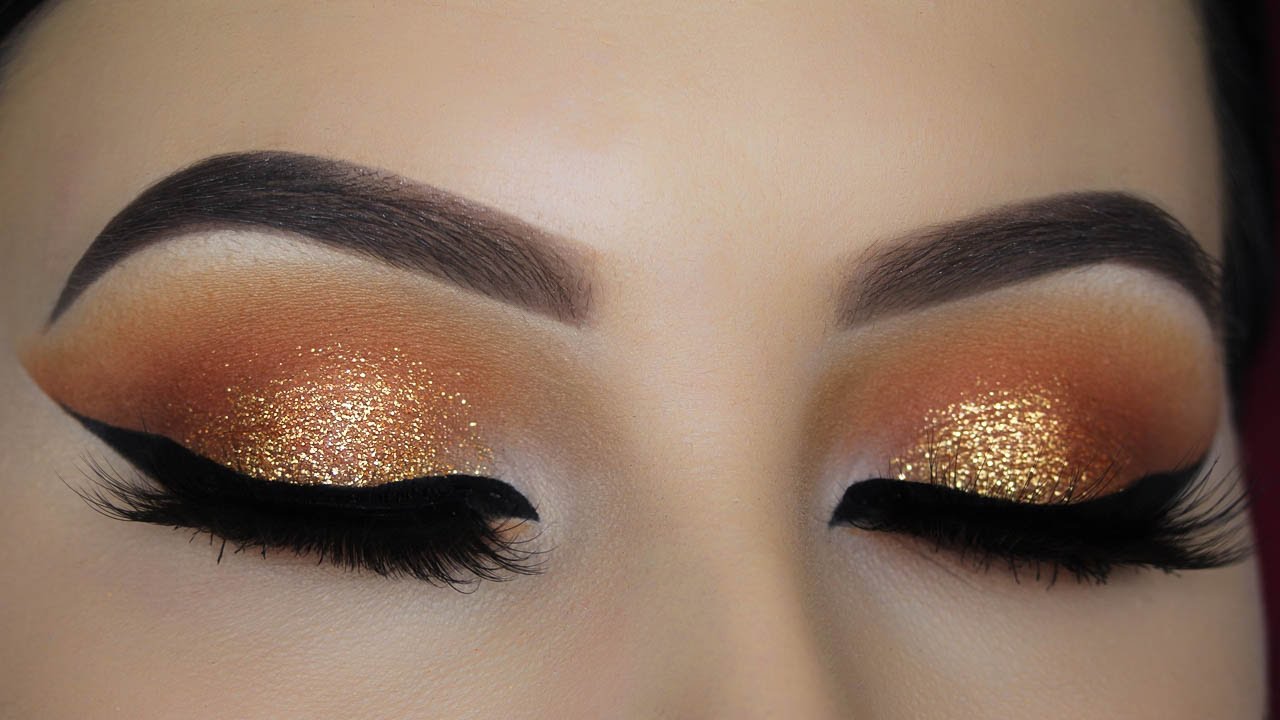 Warm Orange Glitter Eye Makeup Tutorial