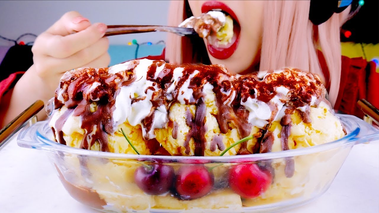 ASMR GIANT ICE CREAM SUNDAE Eating Sounds *Christmas Series*