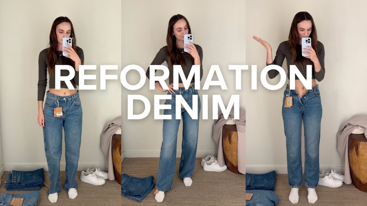 Примерка джинсов Reformation | Джинсы для тонкой талии и больших бедер (типы &laquo;песочные часы&raquo; и &laquo;г...