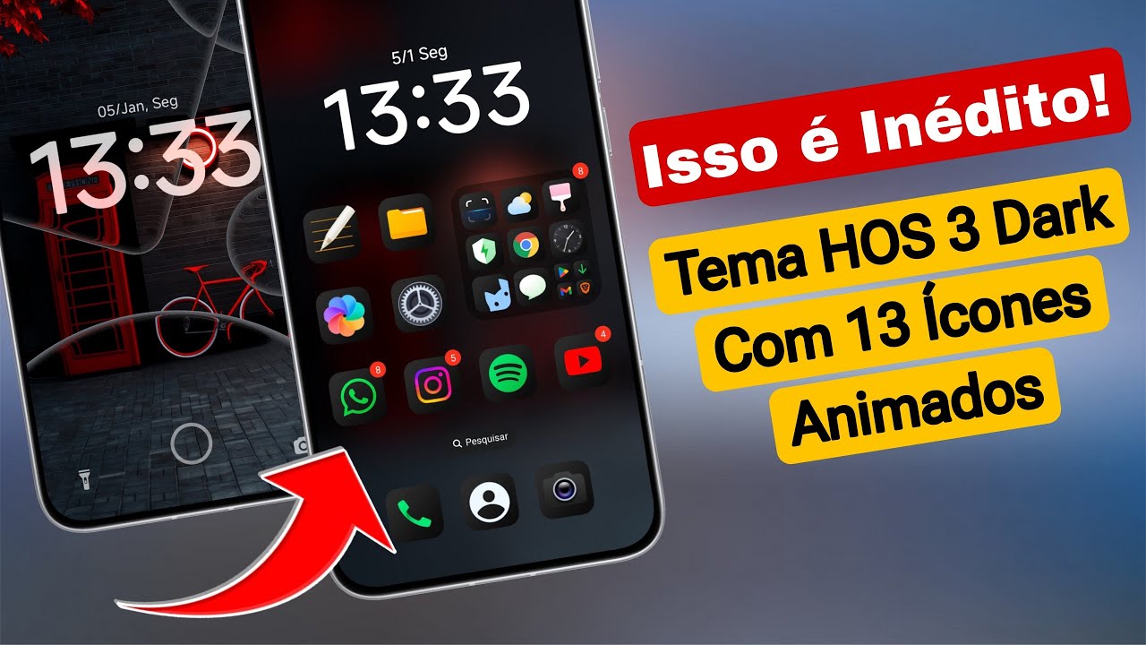 Inédito - Tema Oficial HOS 3 Dark Com 13 Ícones Animados - Instale Agora No Seu Poco - Redmi e Mi