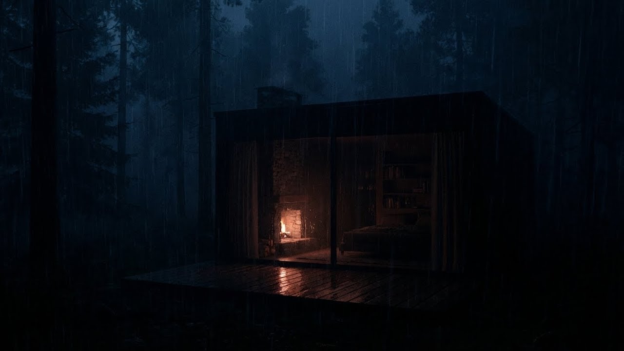 Rain Drops on a Rustic Forest Cabin for Sleep and Unwinding Relaxation