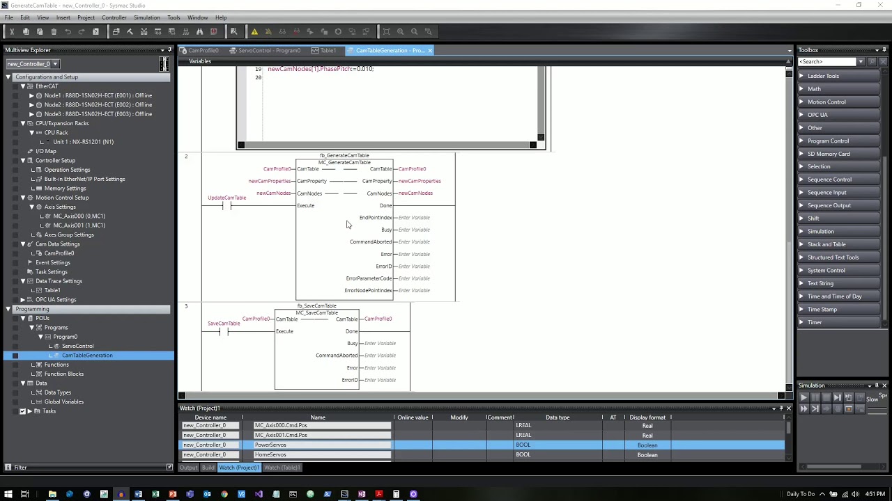 Creating Cam Profiles with MC_GenerateCamTable