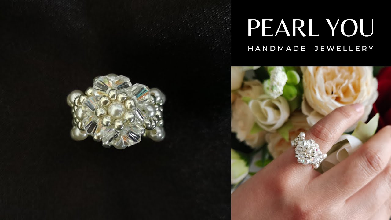 How to make a Crystal Garden Pearl Ring, Beaded Ring Easy DIY Tutorial by Handmade by PEARL YOU