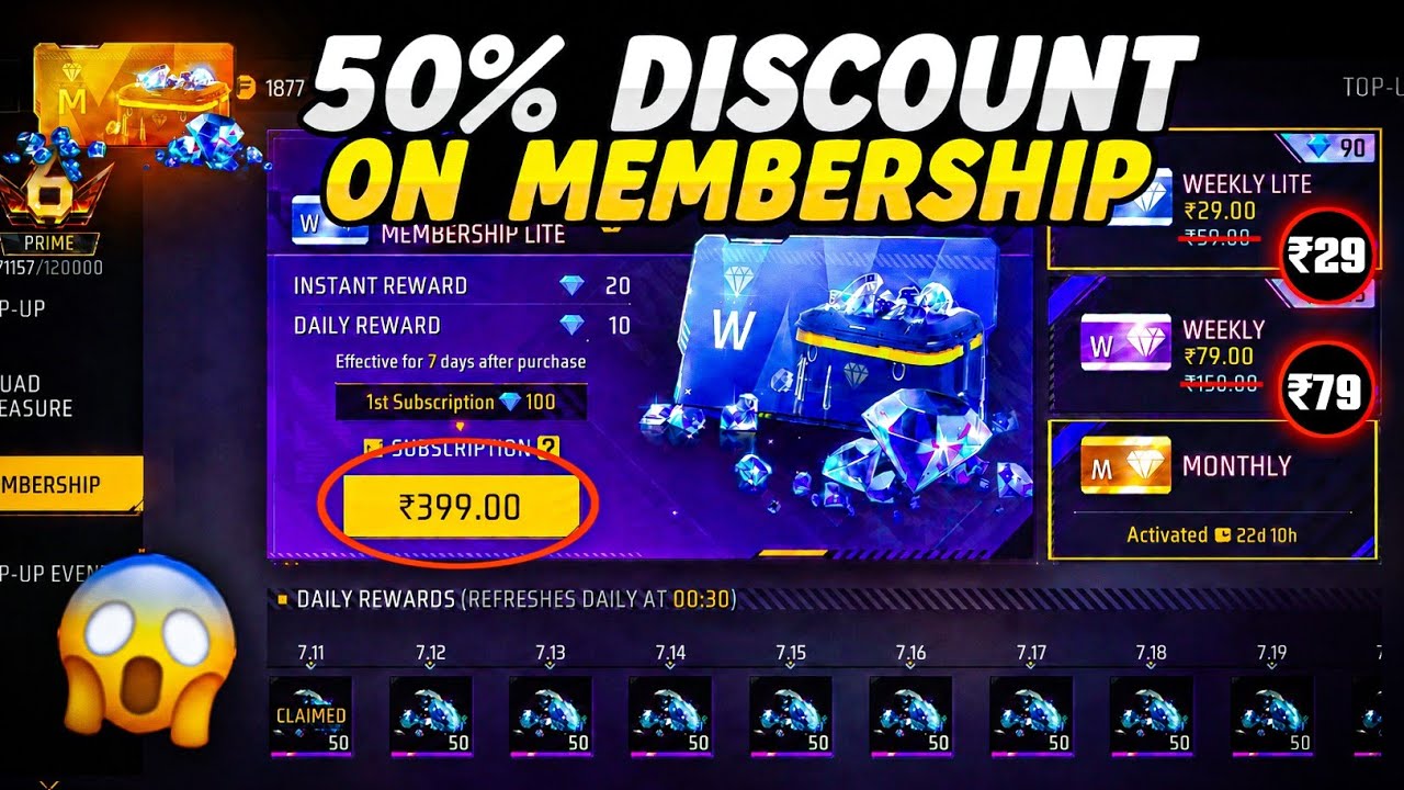 50% Membership Discount Event Free Fire😍