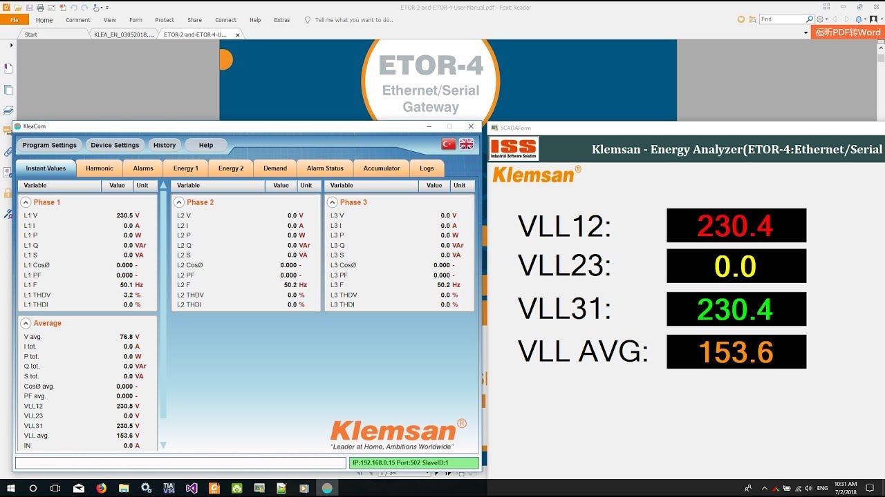 💢 Klemsan:  Energy Analyzer + Modbus Gateway=Visual C#(Scada By C#)