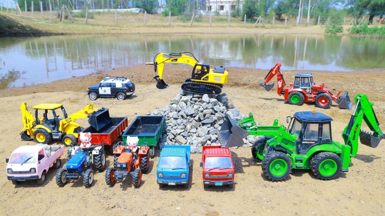 JCB 5CX Fully Loading Mud Stone Auto Rickshaw Tata Tipper Accident Pulling Jcb 3dx Tractor ? CS Toy