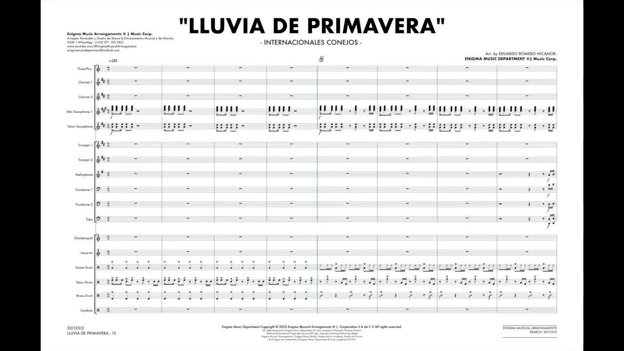 Lluvia de Primavera | Internaciones Conejos| Arreglos para Marching band.