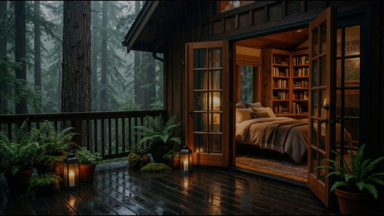💤 Sleep Instantly with Rain in a Forest Bedroom 🌲🌧️ | 8H Calm Night Rain Ambience