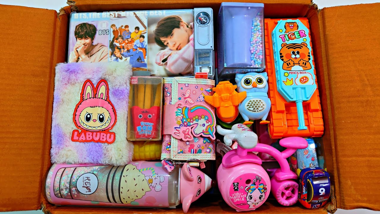 Showing Fancy Stationery items 📚, Pencil Case, Pen Stand, Sharpener, Erasner, Pouch, Labubu Notebook