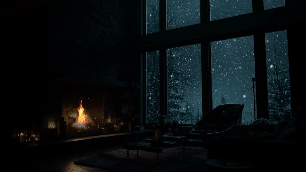 Winter Serenity ❄️ Cozy Fireplace and Snowy Scenery Outside for Peaceful Relaxation