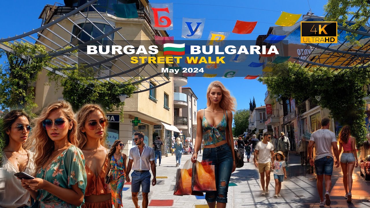 ☀️ May holidays city center & park walking Burgas 🇧🇬 Bulgaria - 2024 - 4K 60 FPS