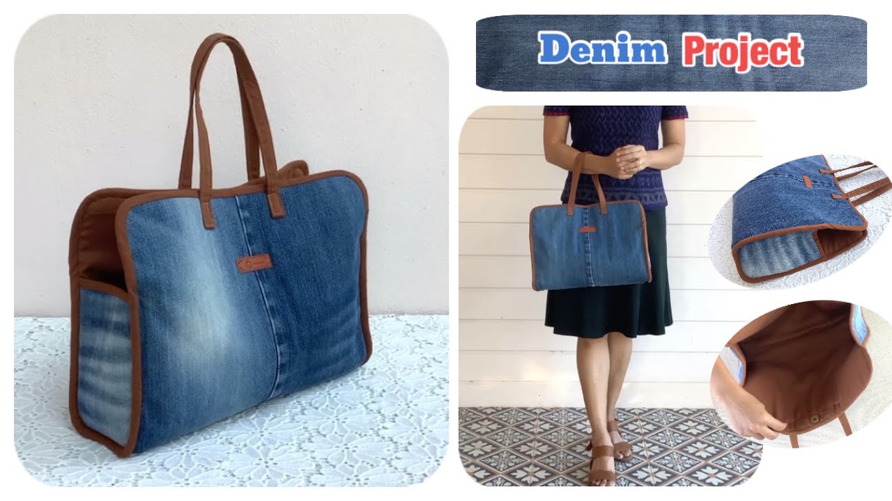 sewing diy a open wide denim tote bag tutorial, tote bag patterns , denim reuse ideas , easy to sew