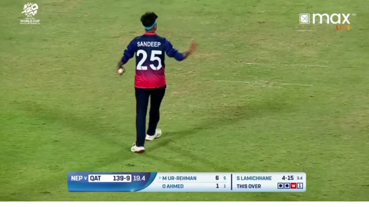 #Nepal vs Qatar Sandeep Lamichhane last over bowling Sandeep 5 wicket haul #lastover #ICC #cricket 