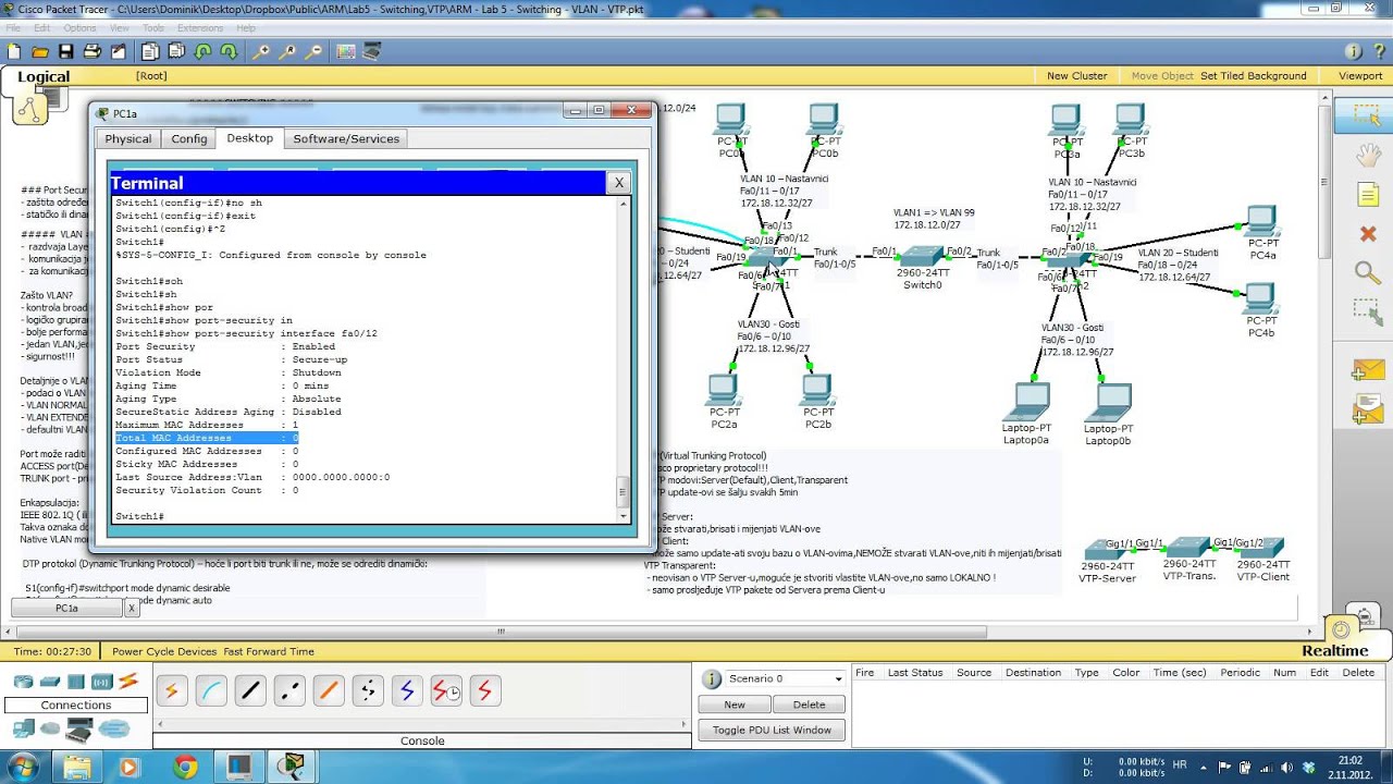 TVZ - Administracija računalnih mreža - Lab5 - Switching,VLAN,VTP