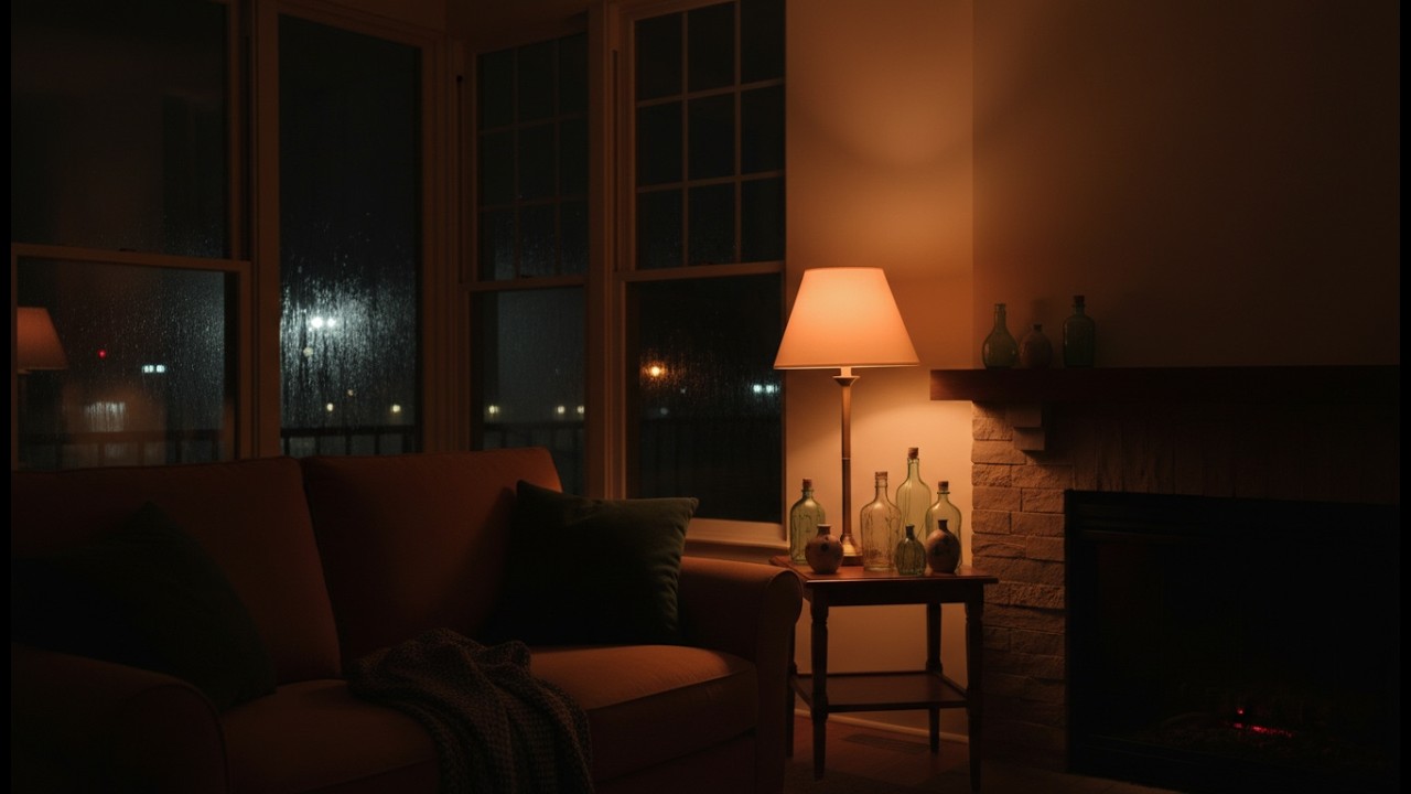 WHERE TIME STANDS STILL | Heavy Rain Outside Dim Room | Warm Glowing Desk Lamp Comfort ⏳🌧🕯