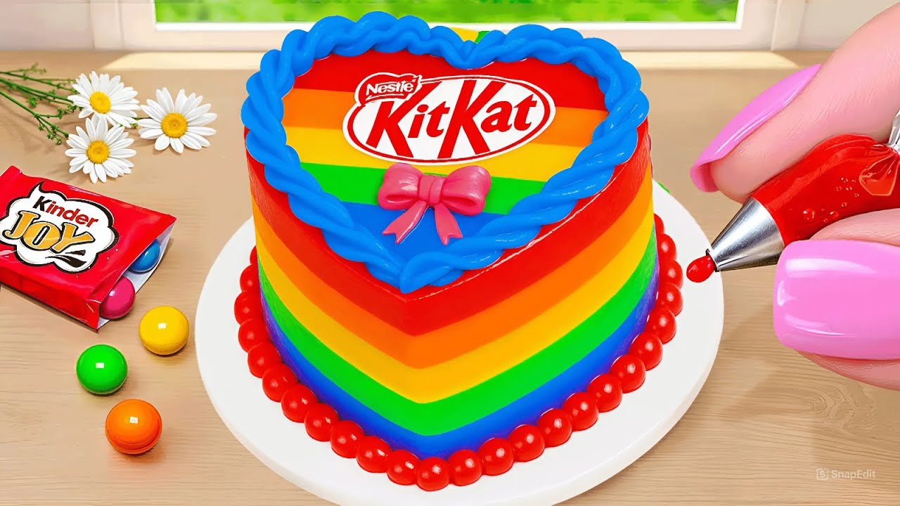 Mini Kinder Chocolate Cake Decorated with Skittles 🌈🍫 | Super Satisfying Rainbow ASMR