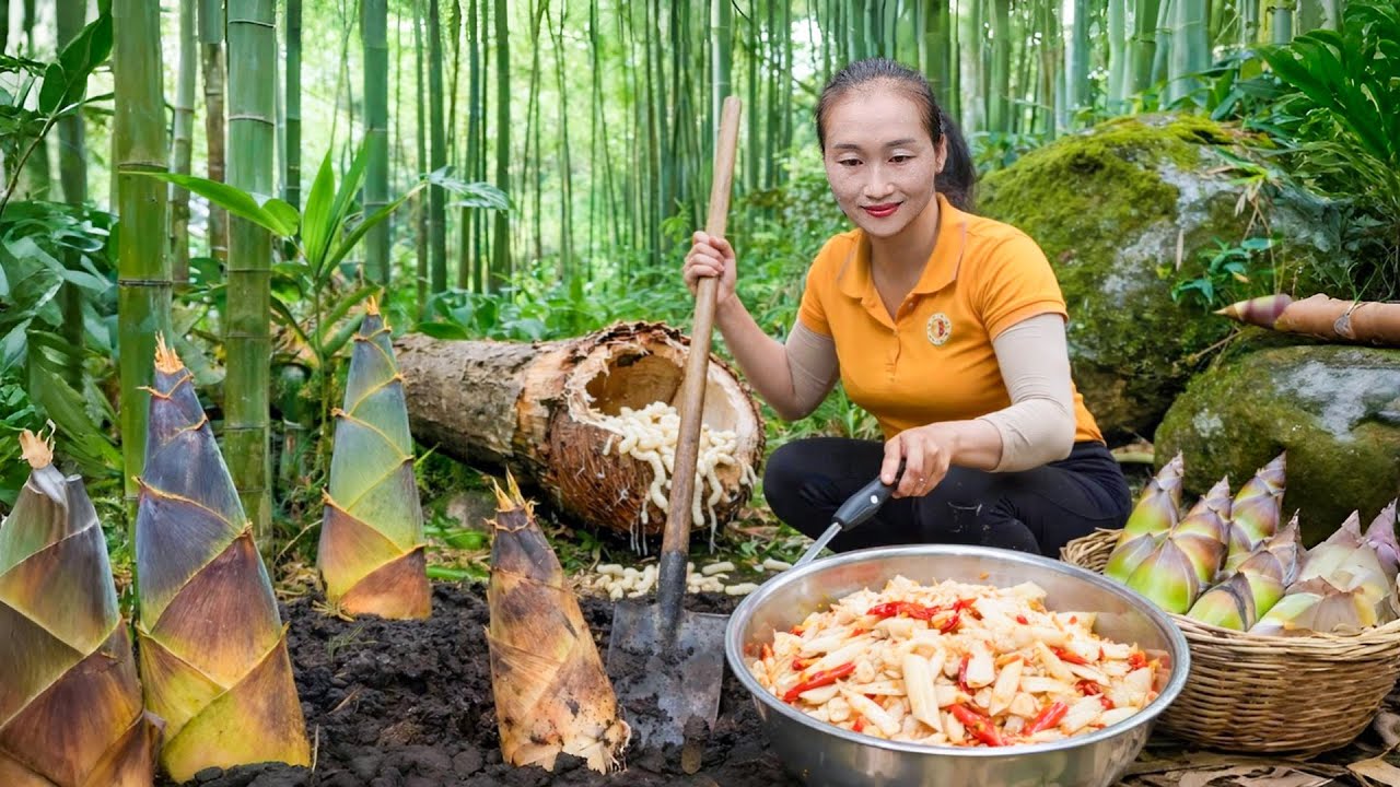 Harvest giant bamboo shoots, selling zucchini at the market, catching fish to sell at the market