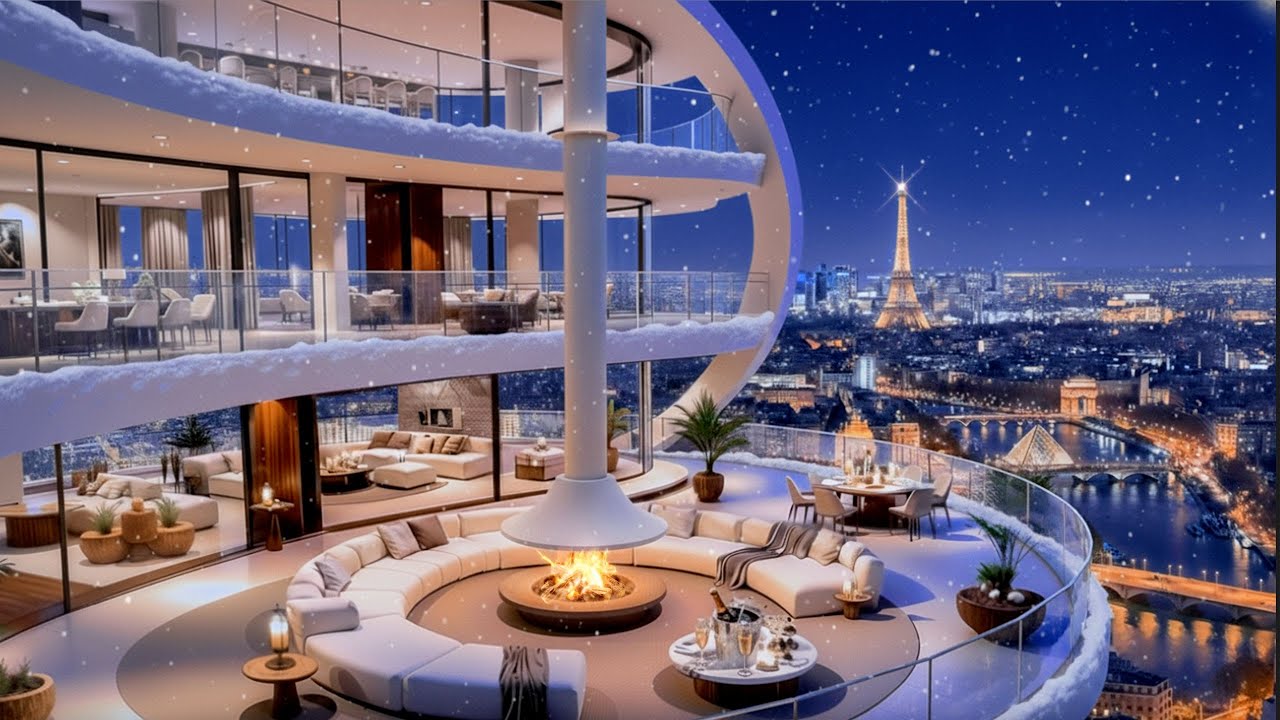 Luxury Paris Penthouse Ambience 🌙 Fireplace, Soft Piano & City Night Sounds (44 Min)
