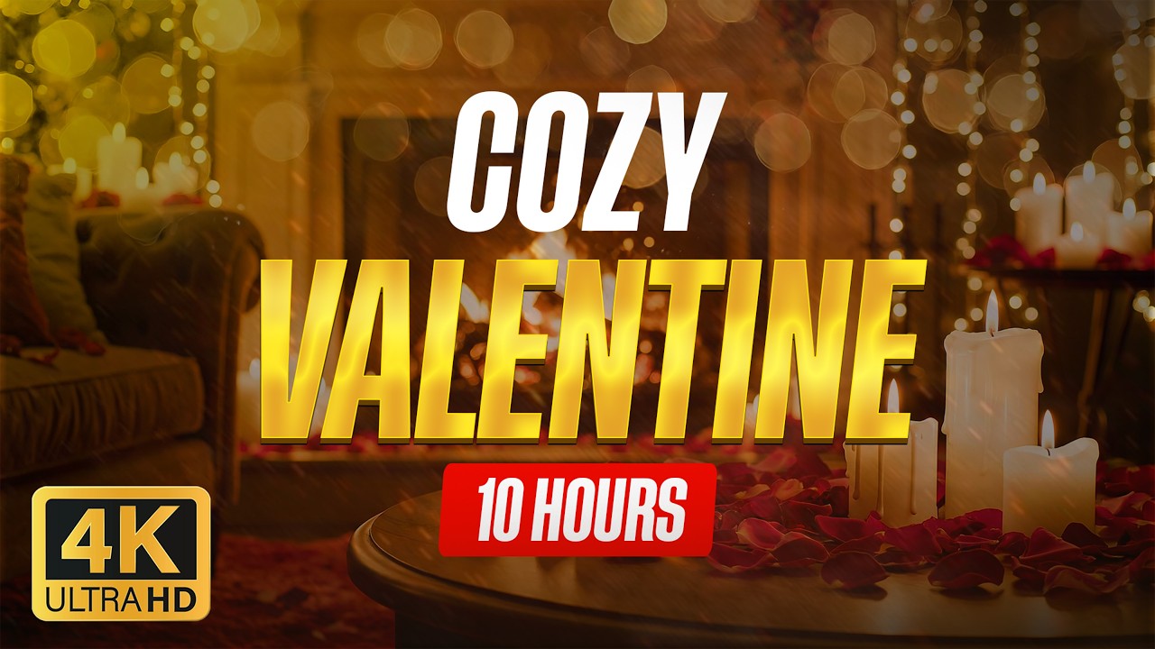 Cozy Valentine’s Cabin Ambience ❤️ Candlelight, Rose Petals & Romantic Background (10 Hours)