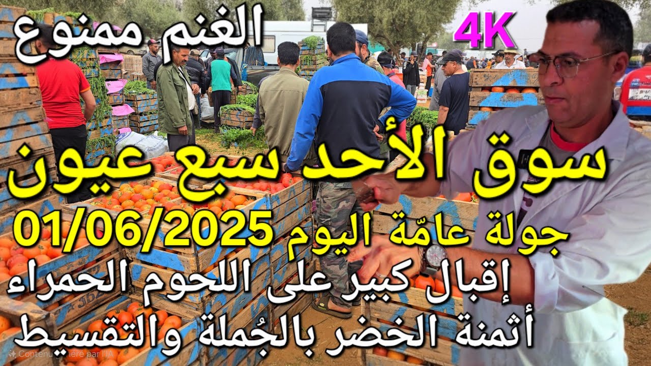 أثمنة الدجاج واللحوم والخضر سوق الأحد سبع عيون واد الجديدة اليوم 01/06/2025