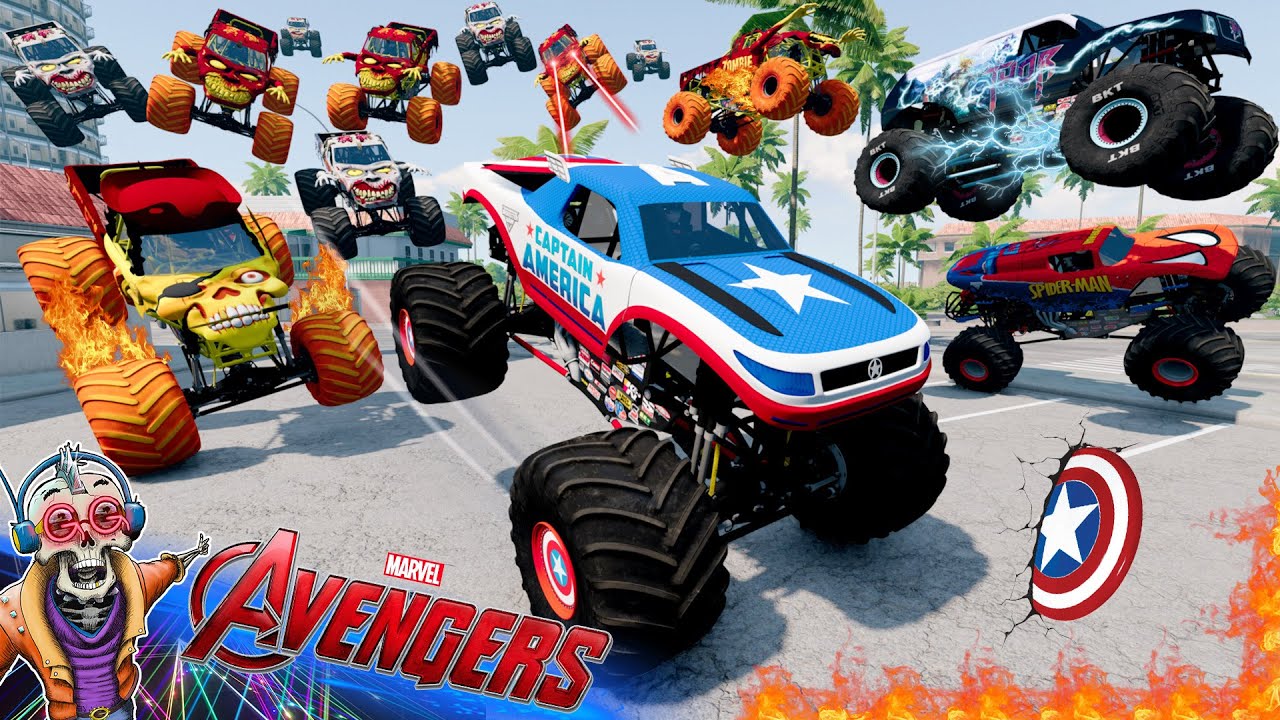 Monster Jam INSANE Marvel Avengers Monster Truck Adventure | Racing, Freestyle, and High Speed Jumps