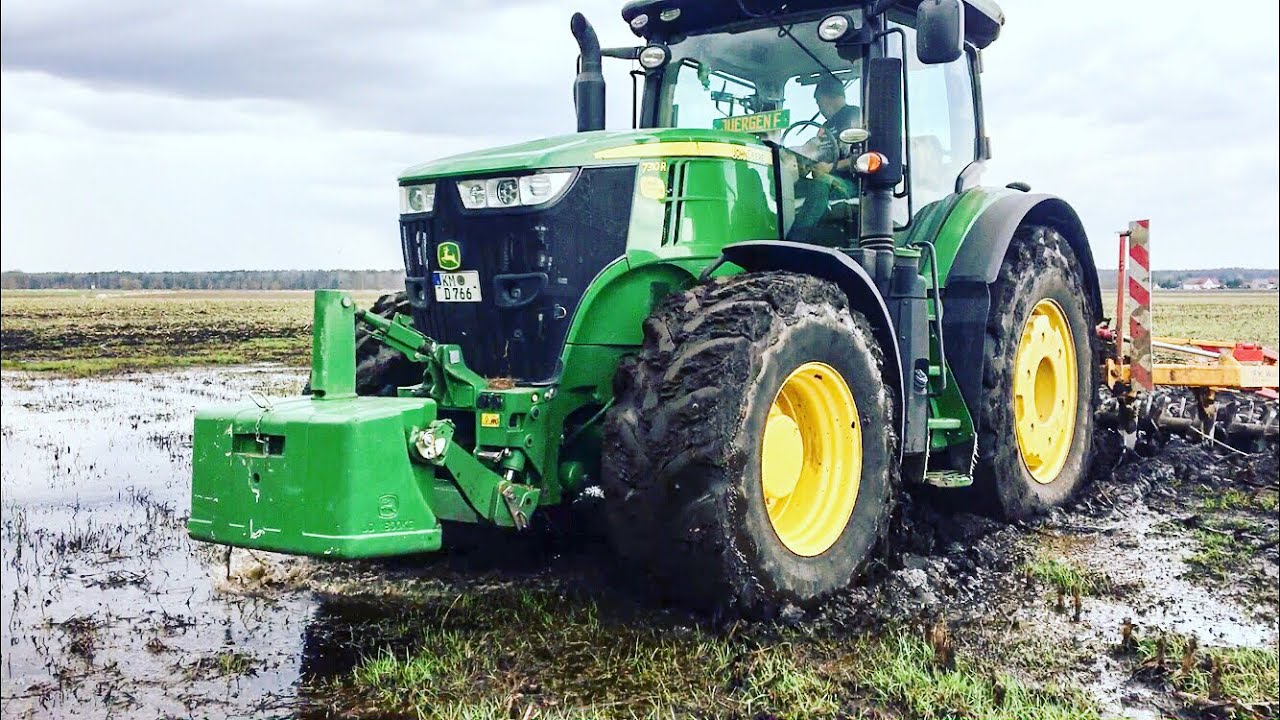 JOHN DEERE 7310R Platz Hirsch Schlammschlacht beim Tiefenlockern  (Echt Sound)