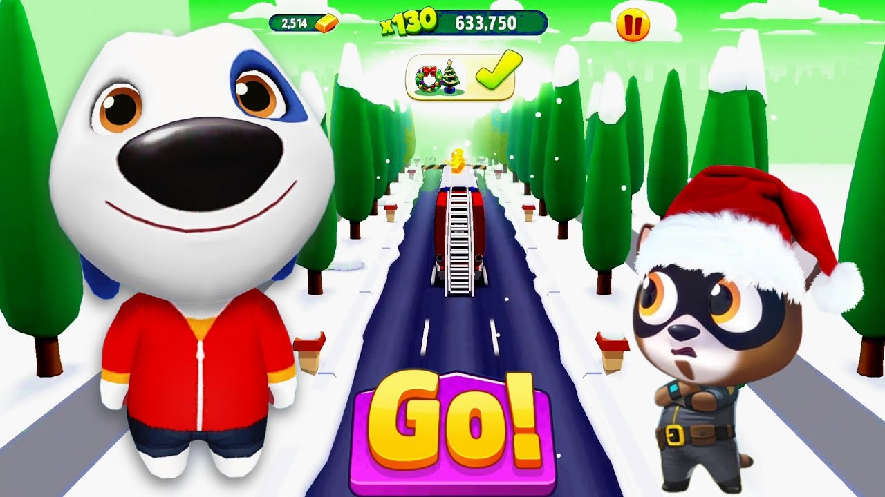 Talking Tom Gold Run Gameplay - Christmas Raccoon Boss Fight - Superhero Hank Android
