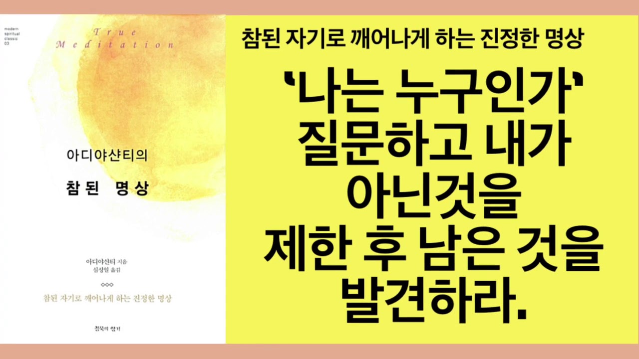 아디야샨티의 참된 명상- 명상에서 있는 그대로 허용한 다음엔 '나는 누구인가'라는 질문을 하고, 자신이 무엇이 아닌지를 알아가는 과정을 거칠 때, 결국 남는 것은 '알아차림' 이다