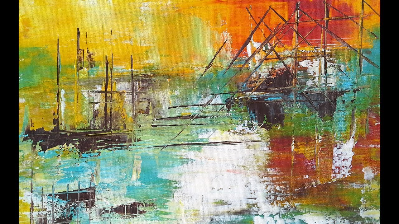 The Harbor-Acrylmalerei-Spachtel-10 min Abstrakt-Acrylic painting-palette knife-10 min. / V74