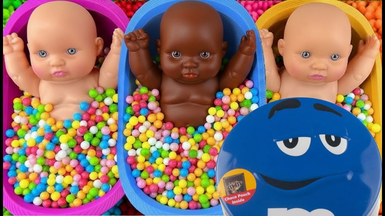 Full of 3 Rainbow BathTubs Candy with M&M's & Magic Slime Cutting Video