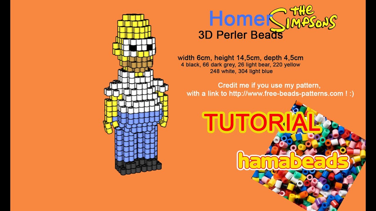 3D Homer Simpson perler beads Hama Beads pyssla tutorial