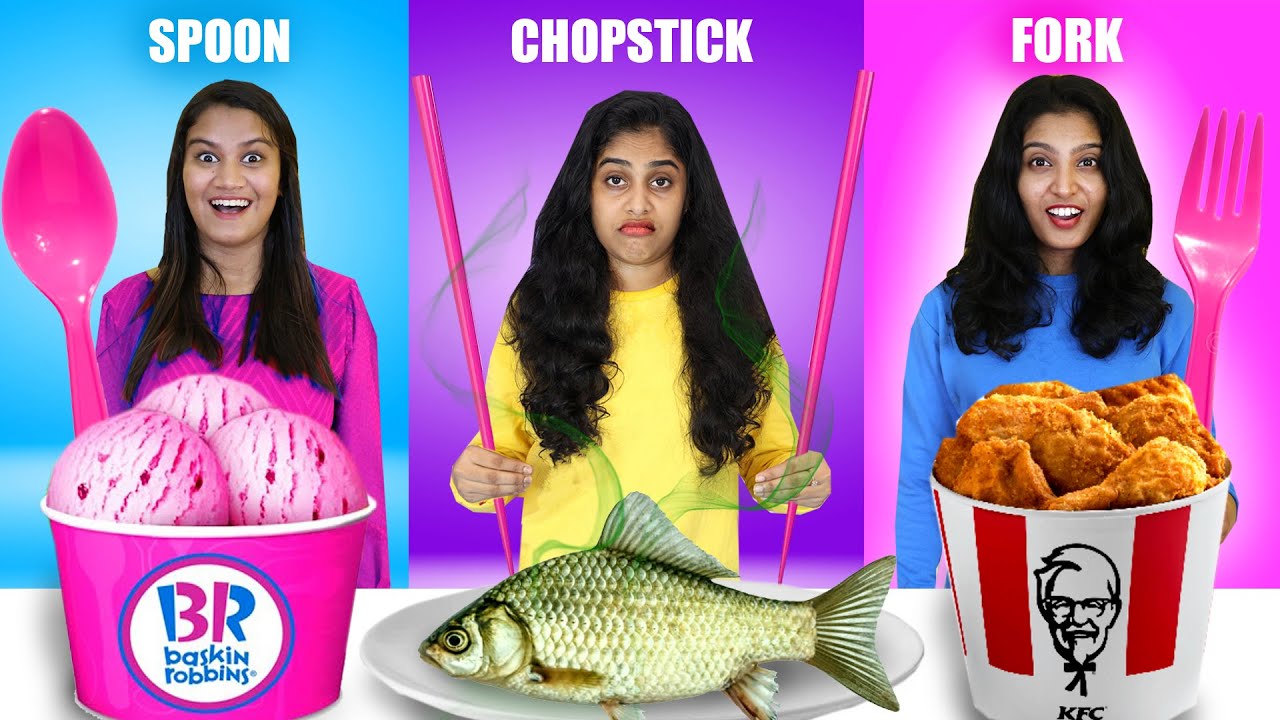 SPOON Vs FORK Vs CHOPSTICK FOOD EATING CHALLENGE PART 2 🤩 | EXTREME FUNNY FOOD CHALLENGE | PULLOTHI