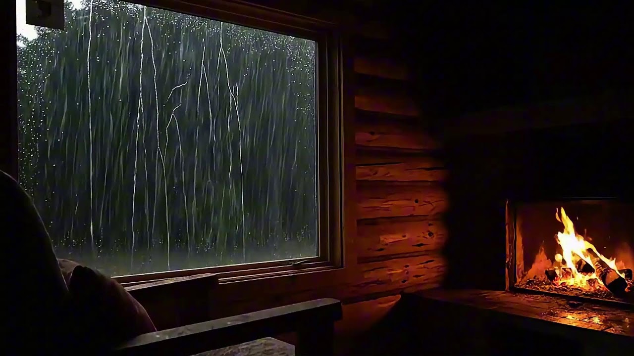 Rain on Window Sounds & Crackling Fireplace for Sleep and Relaxation