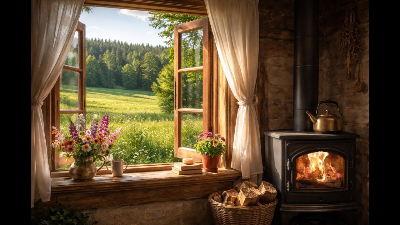Enjoy the spring morning relaxing by the fire