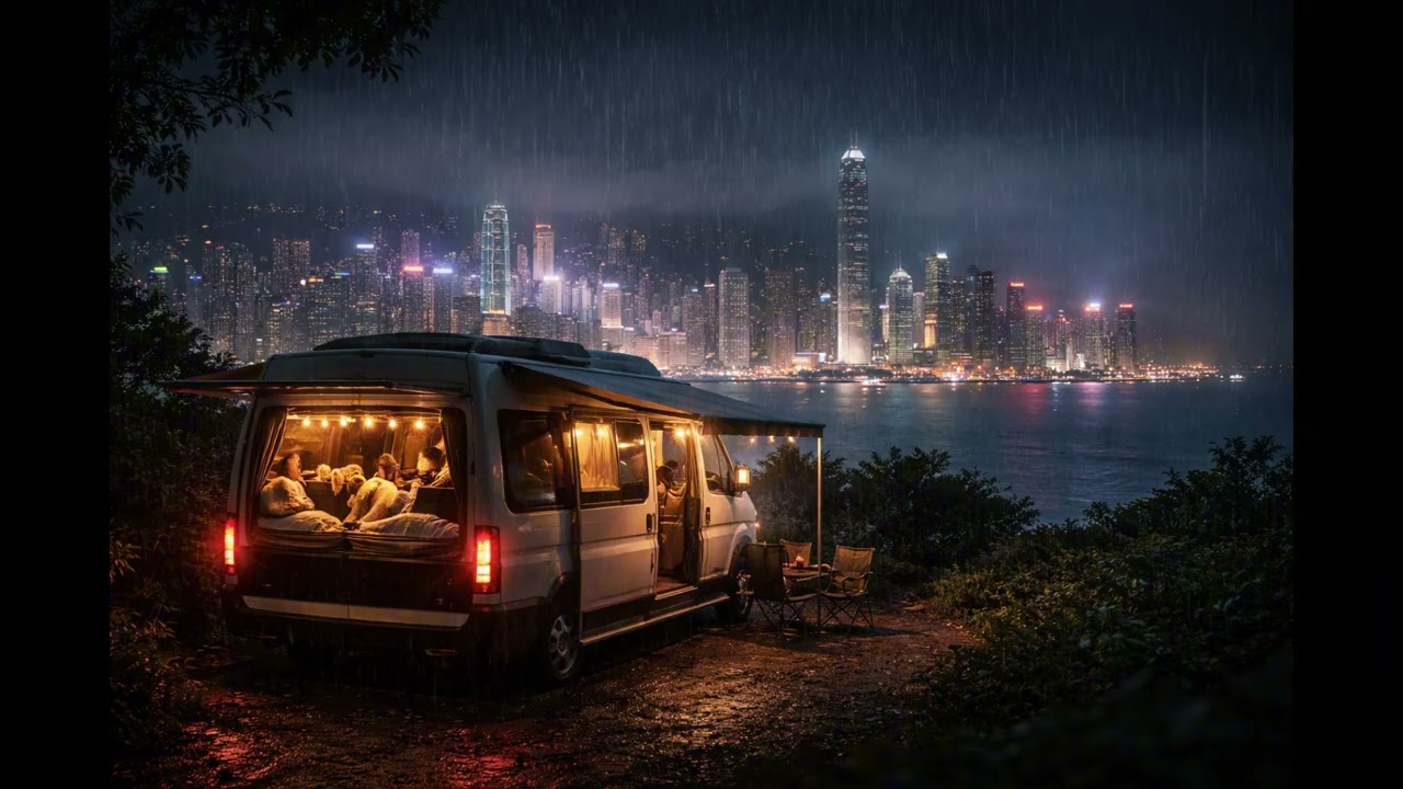 Car Rain Sounds for Sleep | 차 안 빗소리 | 홍콩 야경 입니다