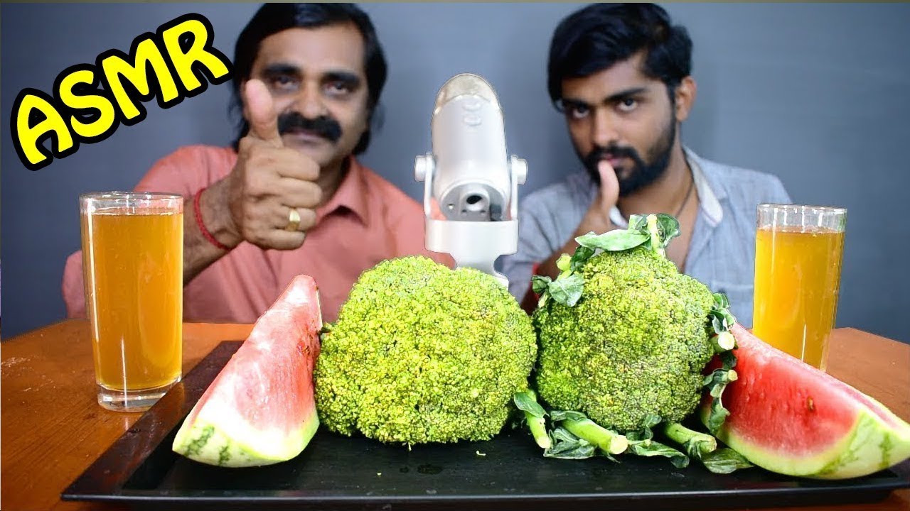 ASMR RAW BROCCOLI & WATER MELON (VEGAN) | Enjoy The Sound Of Bites | Super Crunchy Eating Sounds |