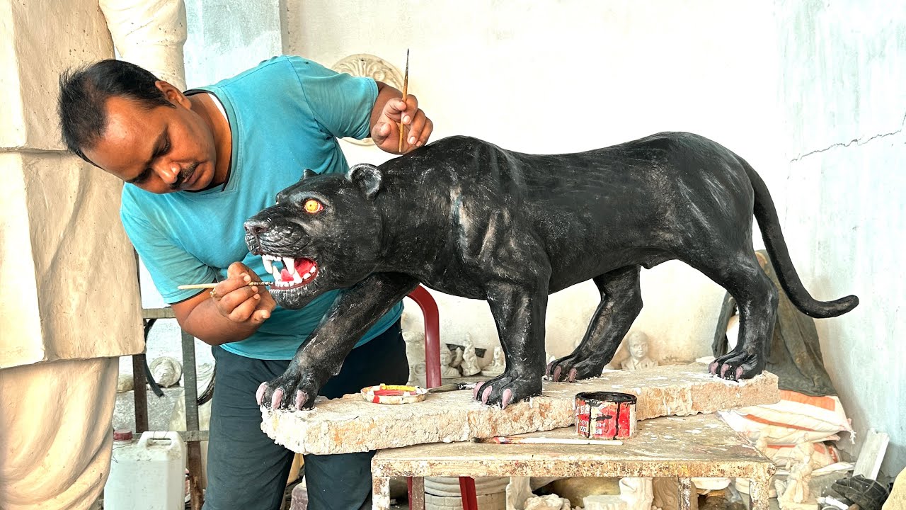 Black panther statue making full process with cement and painting #art #sculpture #artwork #painting
