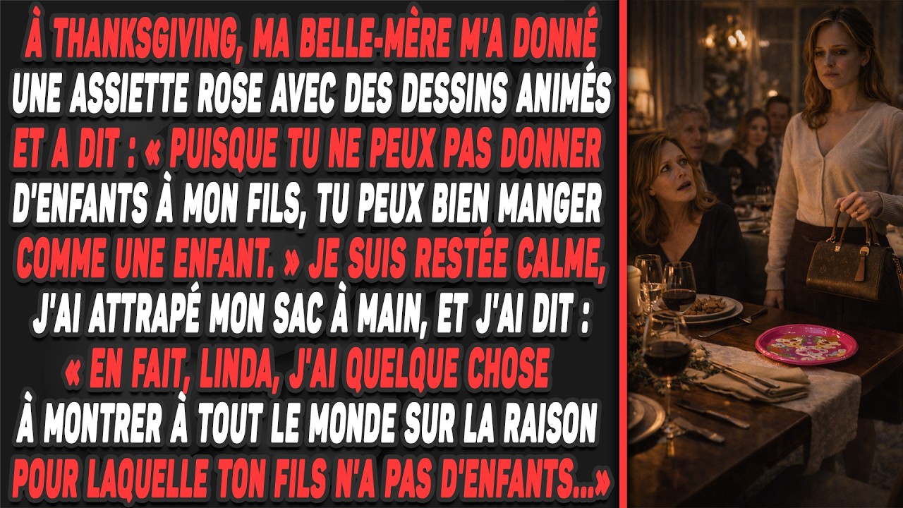 À Thanksgiving, ma belle-mère m'a donné une assiette rose avec des dessins animés et a dit...