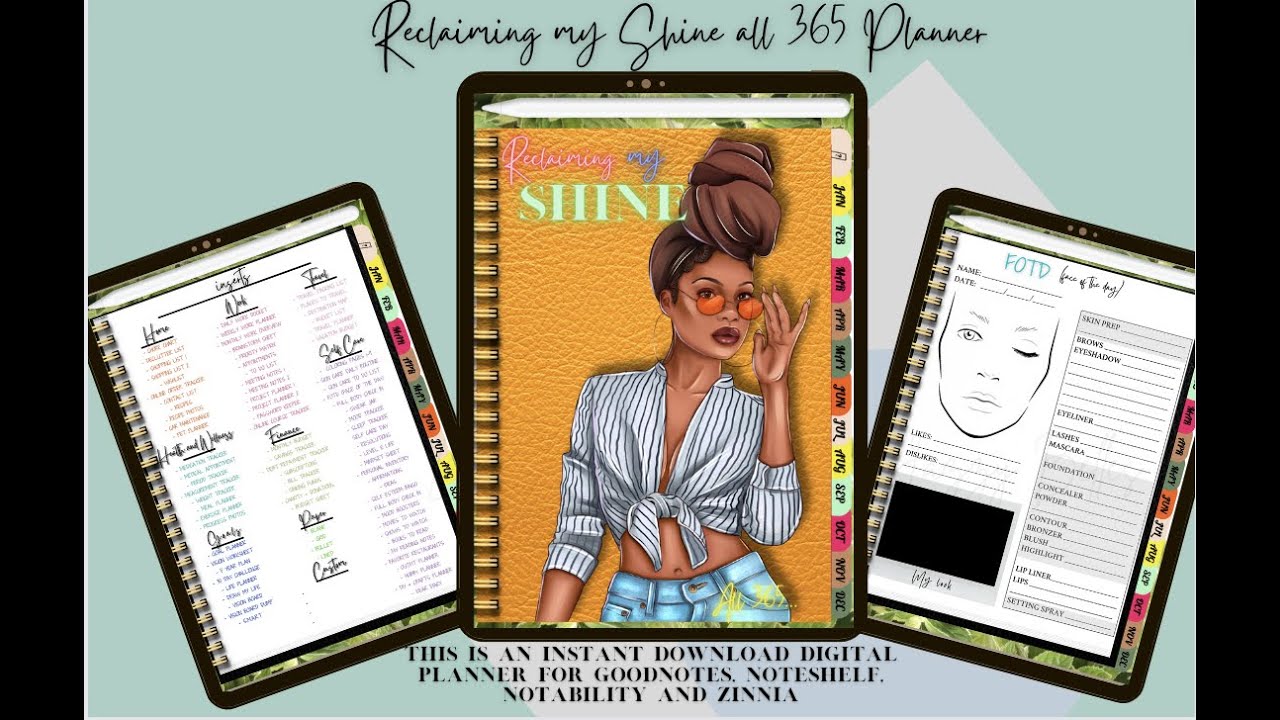 BLACK GIRL DIGITAL PLANNER. RECLAIMING MY SHINE 365 PLANNER (VERTICAL, ONE PAGE STYLE PLANNER).