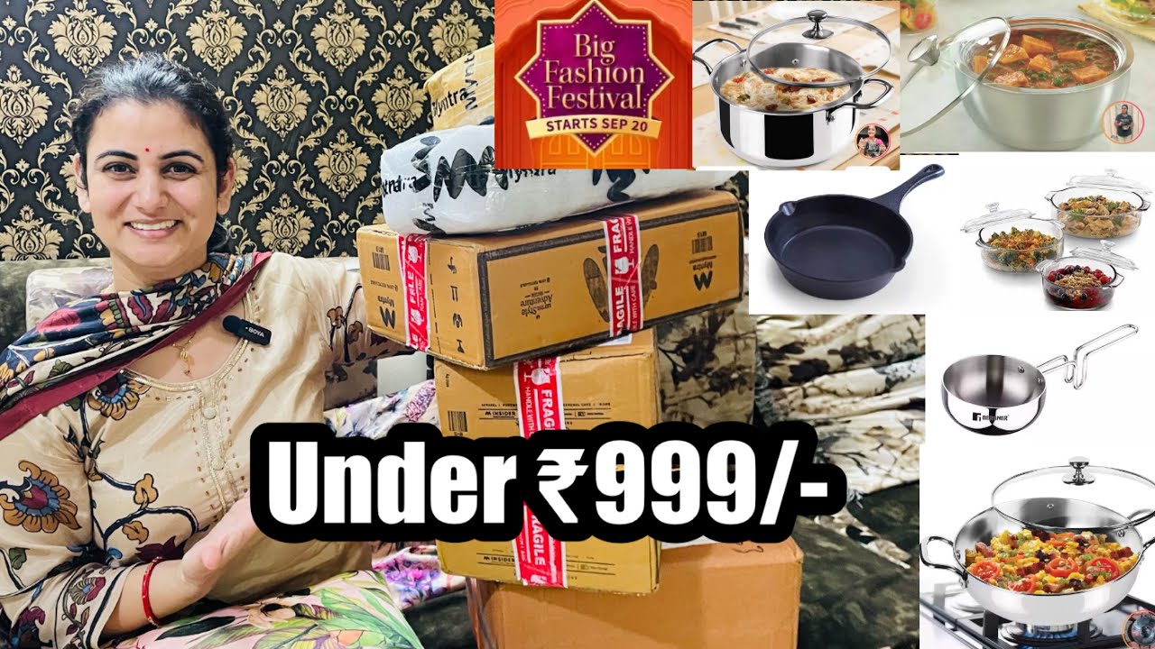 Myntra Kitchen Haul, Stainless Steel Casserole, Cast Iron Tadka Pan, Frying Pan, Glass Serving Bowl