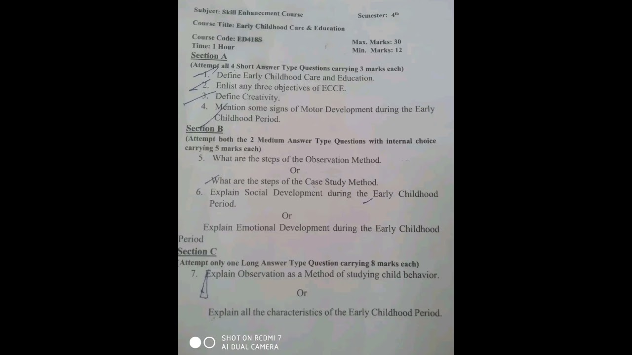 #4thsememster #EARLY CHILDHOOD CARE  AND EDUCATION Question paper #kashmiruniversity #daily #paper