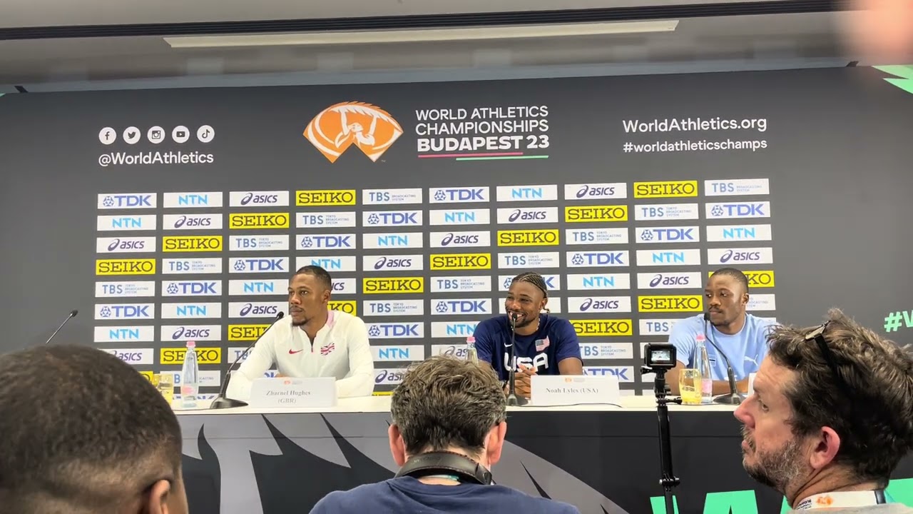Noah Lyles, Letslie Tebogo, Zharnel Hughes Press Conference After 2023 World Championship 100m Final