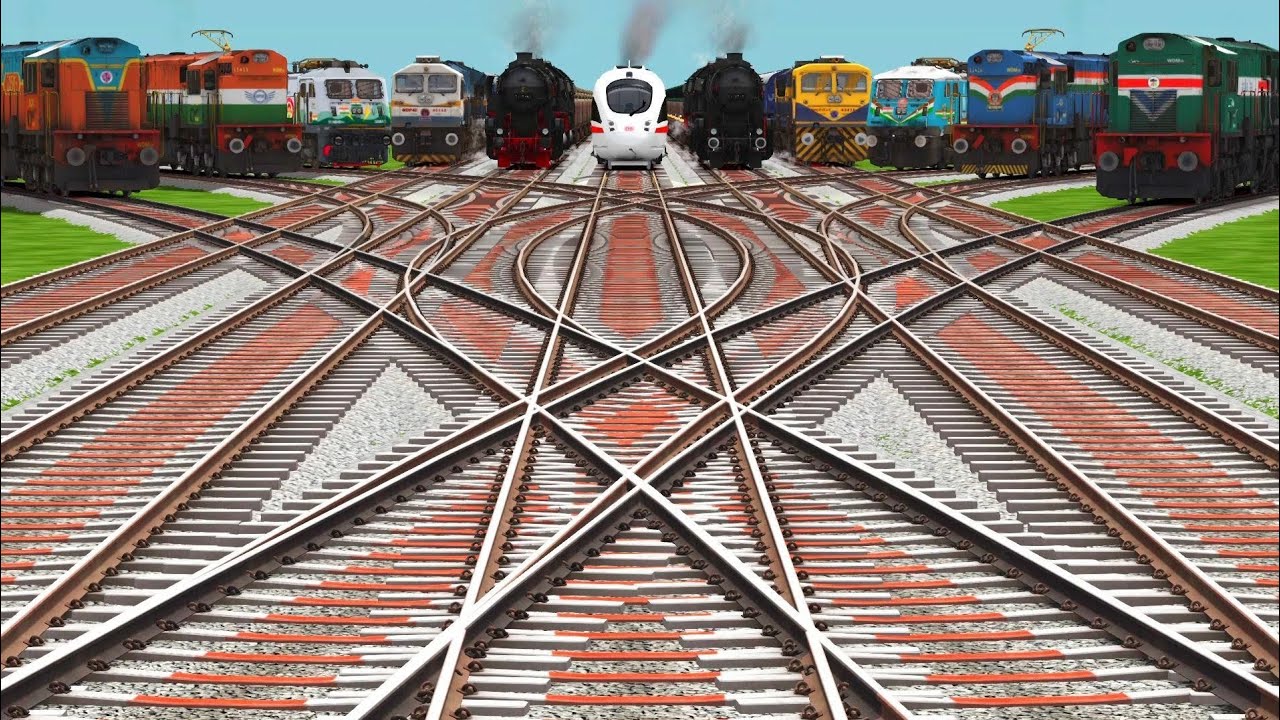 All Realstic Trains Run At Curve Branches Railroad Tracks// train videos//  #Railways 