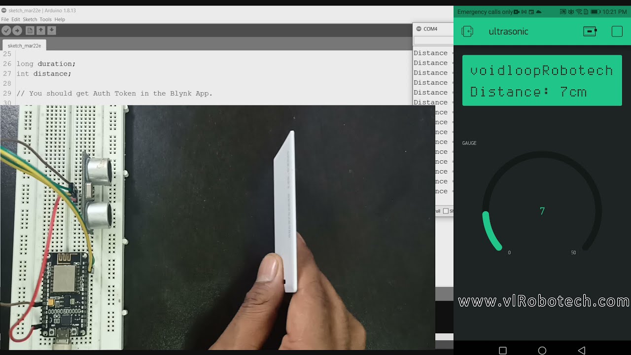 12 Ultrasonic Sensor with  NodeMCU and Blynk App