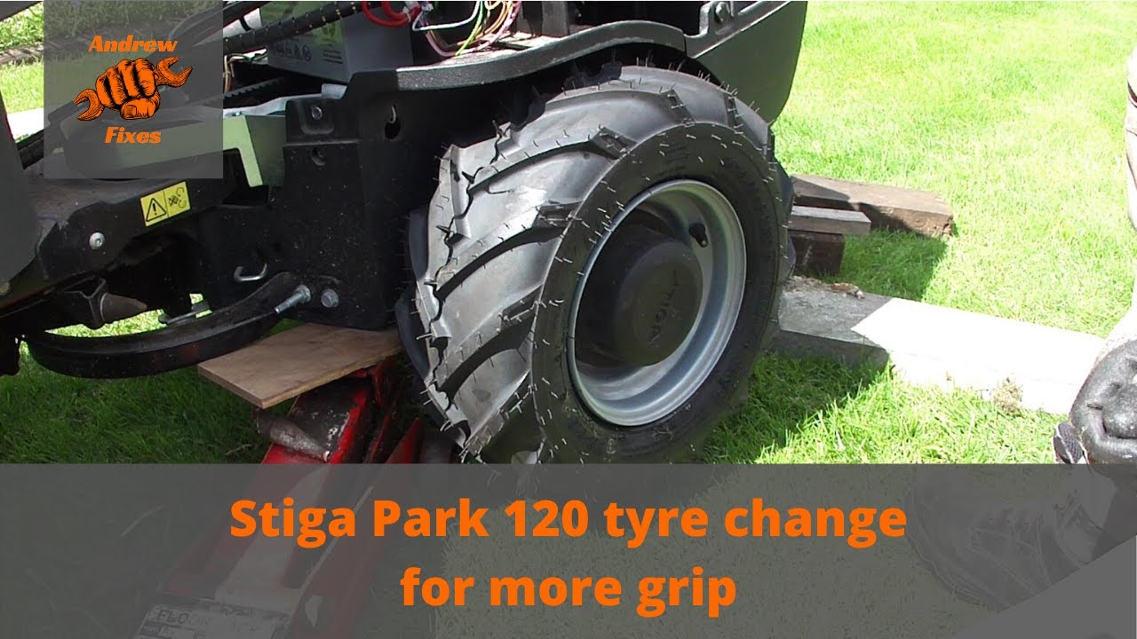 Stiga Park 120 tyre change to improve grip on slippery slopes
