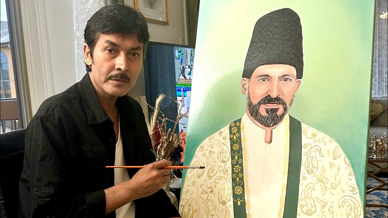 Oil painting of Prince Shah Rahim al-Hussaini نور مولانا شاه رحیم الحسینی 