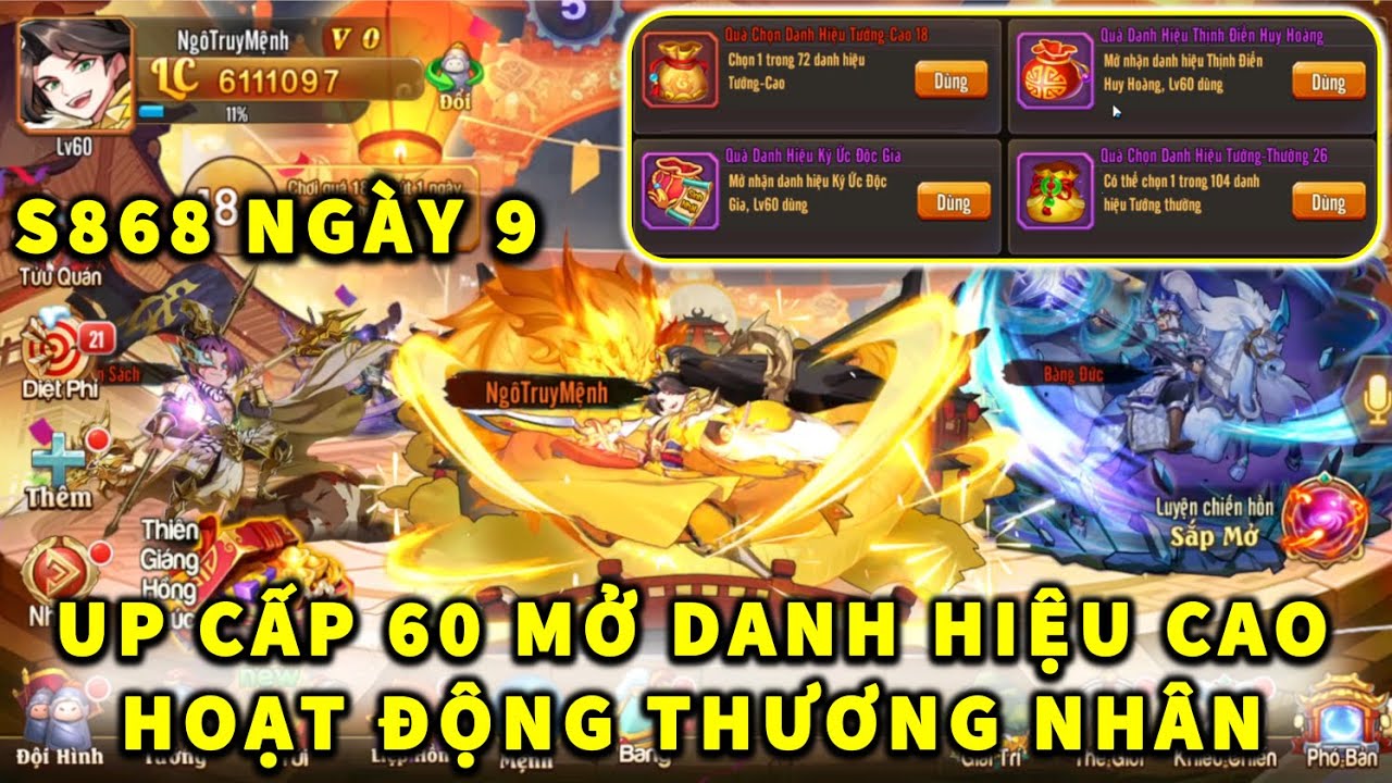 OMG3Q S868 NGÀY 9 UP CẤP 60 MỞ DANH HIỆU CAO - HOẠT ĐỘNG THƯƠNG NHÂN!