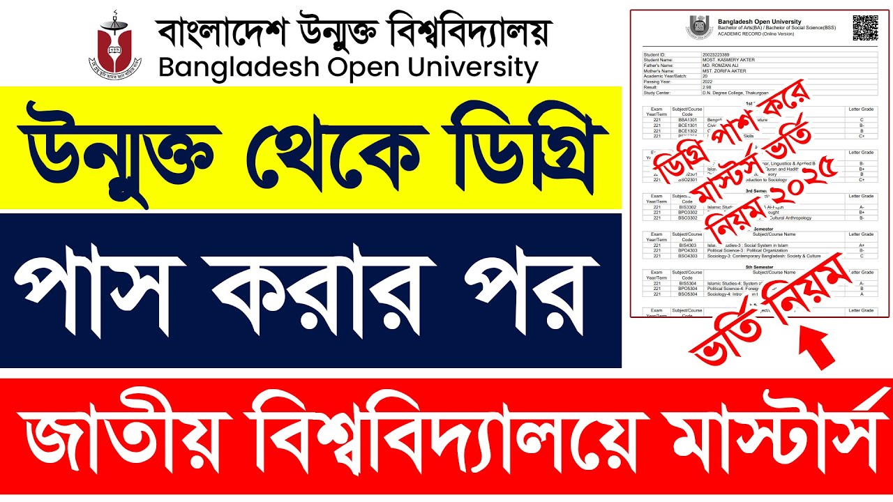 BOU টু National University মাস্টার্স | Bangladesh Open University to NU Masters admission 2025