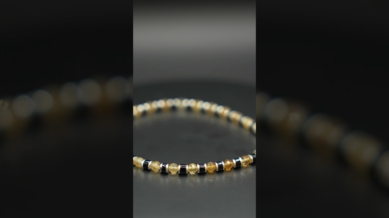 Bracciale Citrino & Onice Nero 4 mm in Argento Sterling 925 &ndash; Equilibrio di Luce e Forza